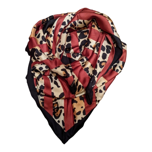 Vince Camuto Accessories - Vince Camuto Leopard and Burgundy Striped Square Scarf